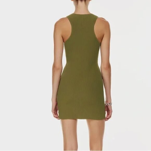 Aritzia Babaton Sculpt Racer Knit Mini Dress Fern Olive Green Size XL - Picture 2 of 6